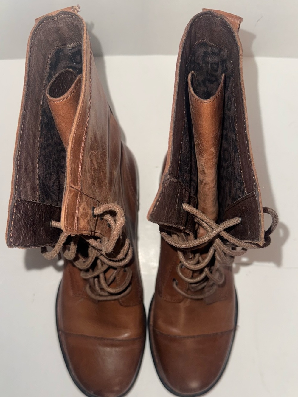WOMEN'S BORN BROWN LEATHER COMBAT BOOTS SZ 10 EU 42 LACE UP UTILITY GRUNGE - Picture 2 of 7